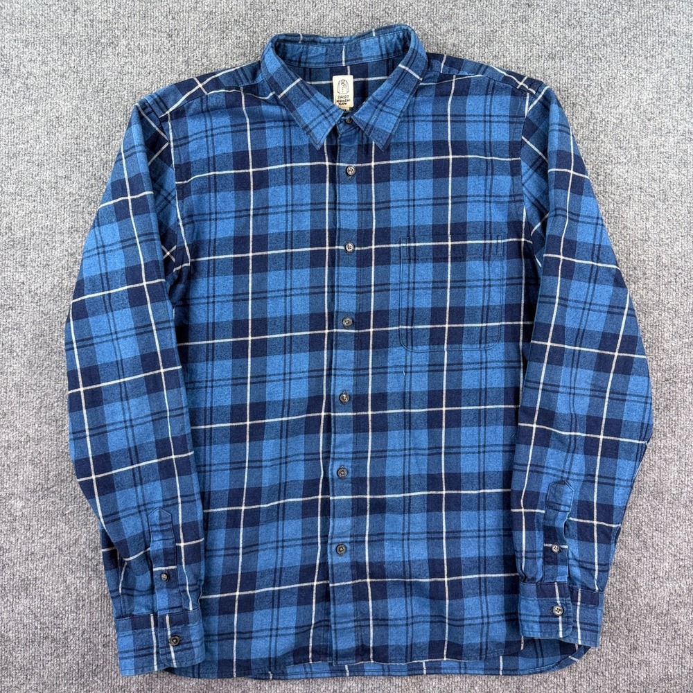 Hiroshi Kato Flannel Shirt Mens XL Blue Plaid Long Sleeve Ripper Button Up